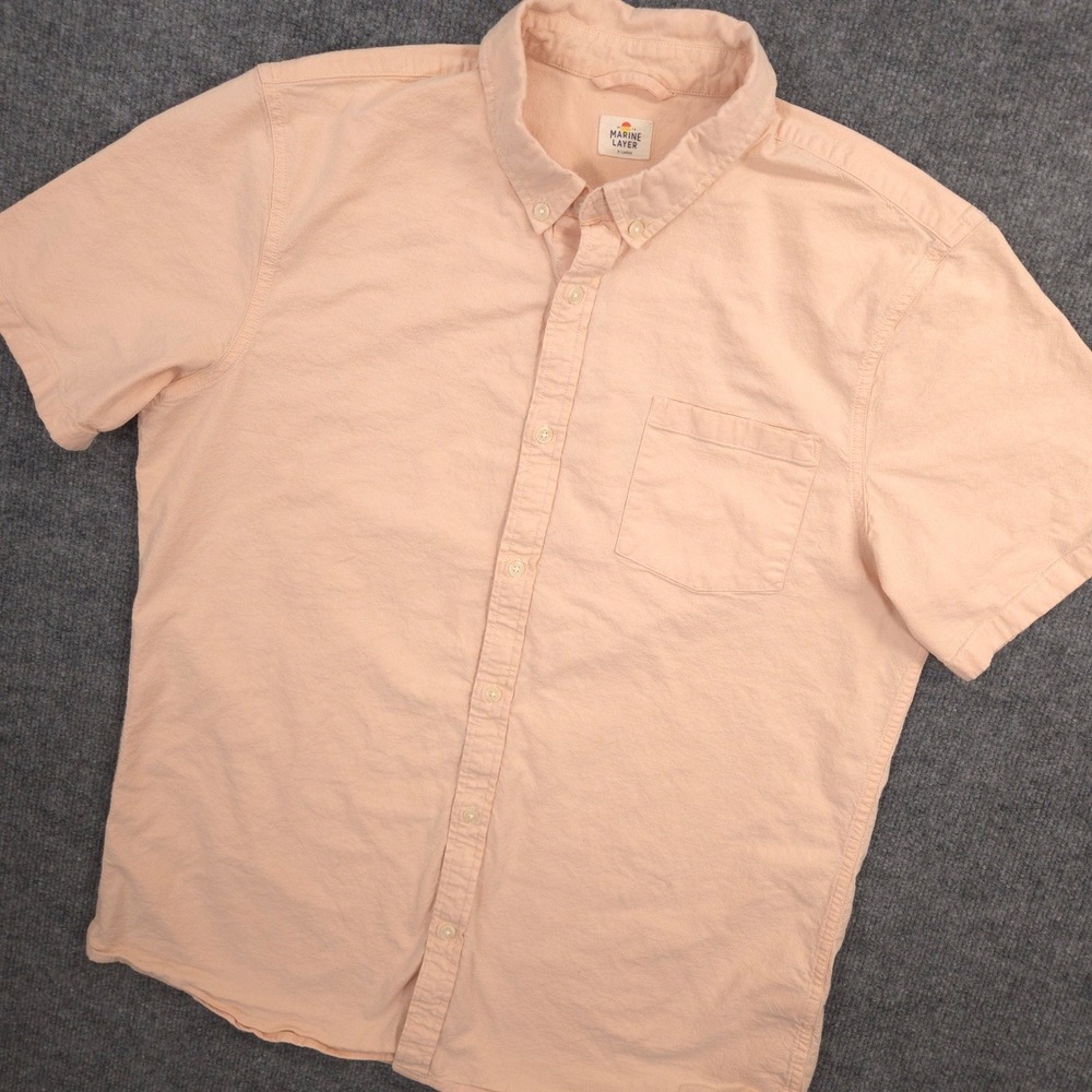 Marine Layer Shirt Mens XL Pink Front Pocket Woven Button Down Short Sleeve